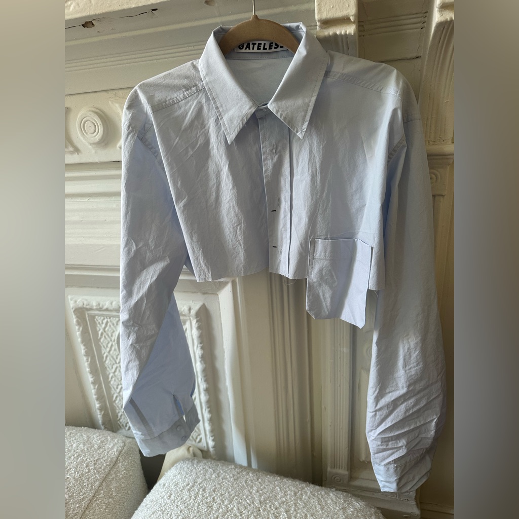 Source Unknown Blue Cropped Button Down